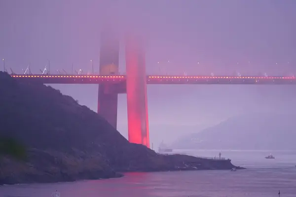 stock image Yavuz Sultan Selim Bridge under fog in Istanbul City, Turkiye