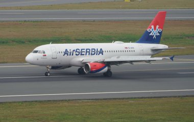 ISTANBUL, TURKIYE - JUNE 17, 2023: Air Serbia Airbus A319-132 (2277) landing to Istanbul International Airport clipart