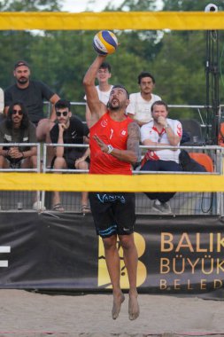 BALIKESIR, TURKIYE - JULY 08, 2023: Undefined athlete in action during Pro Beach Tour Erdek, Ocaklar Leg clipart