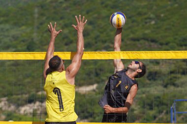 BALIKESIR, TURKIYE - JULY 09, 2023: Undefined athlete in action during Pro Beach Tour Erdek, Ocaklar Leg clipart