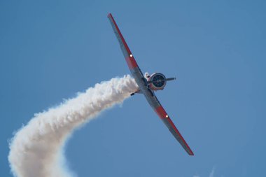 ESKISEHIR, TURKIYE - SEPTEMBER 16, 2023: M.S.O Air and Space Museum North American AT-6G Texan (SA079) displayed at Sivrihisar SHG Airshow clipart