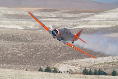 ESKISEHIR, TURKIYE - SEPTEMBER 17, 2023: M.S.O Air and Space Museum North American AT-6G Texan (SA079) displayed at Sivrihisar SHG Airshow clipart