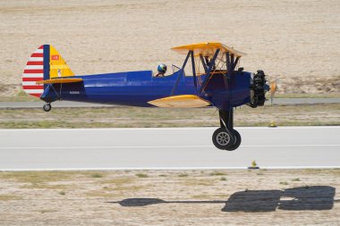 ESKISEHIR, TURKIYE - SEPTEMBER 17, 2023: M.S.O Air and Space Museum Boeing A75N1 Stearman (75-863) displayed at Sivrihisar SHG Airshow clipart