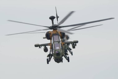 İSTANBUL, TURKIYE - 29 Nisan 2023: Türk Ordusu TAI-129A ATAK İstanbul Teknofest sırasında İstanbul Atatürk Havalimanı 'nda sergilendi