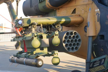 İSTANBUL, TURKIYE - MAYIS 01, 2023: Türk Ordusu TAI-129A ATAK İstanbul Teknofest sırasında İstanbul Atatürk Havalimanı 'nda sergilendi