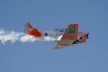 ESKISEHIR, TURKIYE - 16 Eylül 2023: M.S.O Hava ve Uzay Müzesi Kuzey Amerika AT-6G Texan (SA079) Sivrihisar SHG Airshow 'da sergilendi