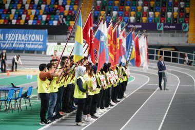 İSTANBUL, TURKIYE - 10 Şubat 2024: Atakoy Atletizm Arenasında Balkan Atletizm Şampiyonasının açılış töreni