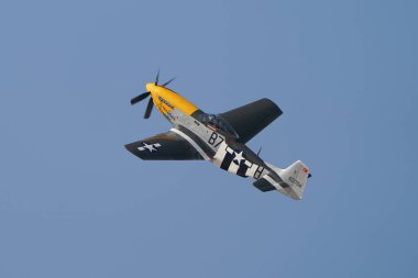 ESKISEHIR, TURKIYE - SEPTEMBER 16, 2023: M.S.O Hava ve Uzay Müzesi Kuzey Amerika P-51D Mustang (122-39608) Sivrihisar SHG Airshow 'da sergilendi