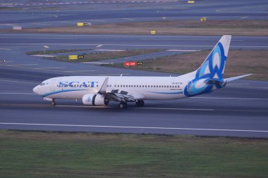 ISTANBUL, TURKIYE - JUNE 21, 2023: SCAT Airlines Boeing 737-82R (40873) landing to Istanbul International Airport clipart