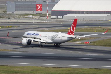 ISTANBUL, TURKIYE - SEPTEMBER 02, 2023: Turkish Airlines Airbus A350-941 (457) landing to Istanbul International Airport clipart