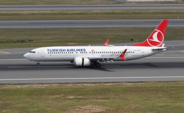 ISTANBUL, TURKIYE - SEPTEMBER 02, 2023: Turkish Airlines Boeing 737-8MAX (60056) landing to Istanbul International Airport clipart