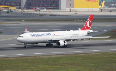 ISTANBUL, TURKIYE - SEPTEMBER 02, 2023: Turkish Airlines Airbus A330-343E (1554) landing to Istanbul International Airport clipart