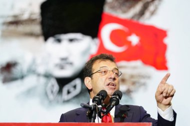 ISTANBUL, TURKIYE - OCTOBER 06, 2024: Istanbul Mayor Ekrem Imamoglu during Liberation of Istanbul Celebration clipart