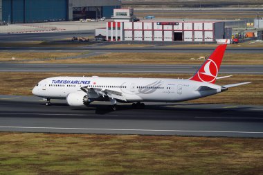 ISTANBUL, TURKIYE - 29 Haziran 2024: Türk Hava Yolları Boeing 787-9 (65820) İstanbul Uluslararası Havaalanına indi