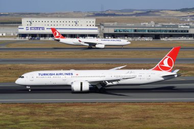 ISTANBUL, TURKIYE - JUNE 29, 2024: Turkish Airlines Boeing 787-9 (65817) landing to Istanbul International Airport clipart