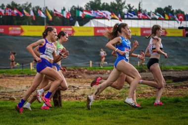 ANTALYA, TURKIYE - 08 Aralık 2024: Avrupa Kros Şampiyonası sırasında koşan sporcular