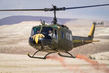 ESKISEHIR, TURKIYE - SEPTEMBER 22, 2024: Private Bell UH-1H Iroquois (9266) display in Sivrihisar SHG Airshow clipart