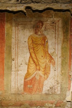 GAZIANTEP, TURKIYE - Şubat 01, 2025: Zeugma Mozaik Müzesi 'ndeki antik duvar resmi