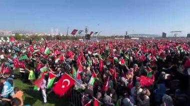 İSTANBUL, TURKEY - 15 Ekim 2023: Maltepe 'deki ücretsiz Filistin Toplantısı sırasında protestocular bayrak sallıyor. 