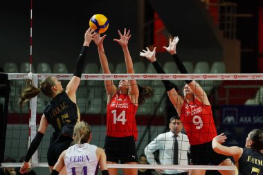 ISTANBUL, TURKIYE - 13 Nisan 2025: Aleksandra Uzelac, Türk Hava Yollari vs. Zeren Spor Kulubu Türk Sultanlar Ligi Playoff karşılaşmasında Burhan Felek Spor Salonu 'nda