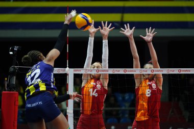ISTANBUL, TURKIYE - 12 Nisan 2025: Burhan Felek Spor Salonu 'nda oynanan Fenerbahçe Medicana-Galatasaray Daikin maçı sırasında Ana Cristina Souza
