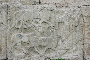 Alacahoyuk Antik Kenti, Corum Şehri, Türkiye 'deki Sfenks kapısında yardım