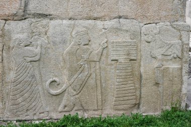 Alacahoyuk Antik Kenti, Corum Şehri, Türkiye 'deki Sfenks kapısında yardım