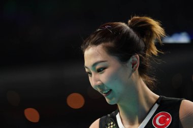 ISTANBUL, TURKIYE - Mayıs 03, 2025: Vakifbank 'ta Xinyue Yuan - Savino Del Bene Scandicci CEV Şampiyonlar Ligi Volley Şampiyonlar Ligi Şampiyonlar Ligi Ulker Sports Arena Final Maçı' nda 4.