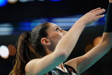 ISTANBUL, TURKIYE - MAYIS 03, 2025: Vakifbank 'ta Derya Cebecioğlu - Savino Del Bene Scandicci CEV Şampiyonlar Ligi Volley Şampiyonlar Ligi Ulker Sports Arena Final Maçı' nda 4.