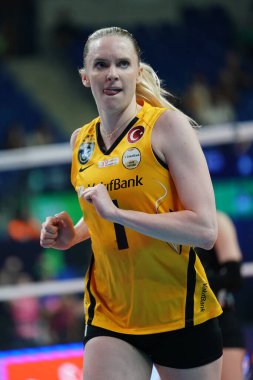 ISTANBUL, TURKIYE - Mayıs 04, 2025: Vero Volley 'de Alexandra Frantti - Vakifbank CEV Şampiyonlar Ligi Volley Şampiyonlar Ligi Şampiyonlar Ligi Ulker Sports Arena' da oynanan 4 bronz madalya maçı