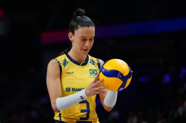 ISTANBUL, TURKIYE - 18 Haziran 2025: Belçika 'da Macris Carneiro, Sinan Erdem Kubbesi' nde Brezilya VNL Havuz Maçı