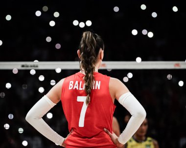 ISTANBUL, TURKIYE - 22 Haziran 2025: Türkiye 'de Hande Baladin - Brezilya VNL Havuz Maçı Sinan Erdem Kubbesi