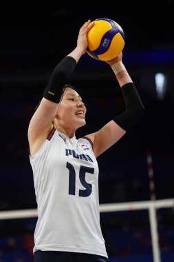 ISTANBUL, TURKIYE - 18 Haziran 2025: Güney Kore 'de Seon-Woo Lee, Sinan Erdem Kubbesi' nde Kanada VNL Havuz Maçı