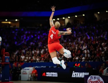 ISTANBUL, TURKIYE - 22 Haziran 2025: Melissa Vargas, Sinan Erdem Kubbesi 'ndeki Türkiye-Brezilya VNL Havuz Maçı' nda görev yapıyor