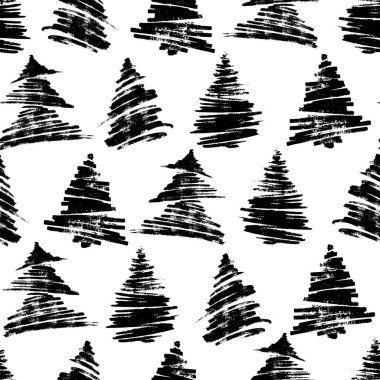 Yeni yıl ağaç siluetleriyle kusursuz bir şablon. Tekrarlanabilir tatil arkaplanı. Paket kağıdı, tebrik kartları, reklamlar, tanıtım ve afişler için tasarım