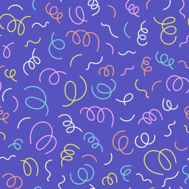 Konfeti kusursuz desen. Geometrik arkaplan ve farklı geometrik şekiller. Memphis 'in kusursuz konfeti deseni. Parlak ve renkli, 90 'lar tarzı. Vektör arkaplanı