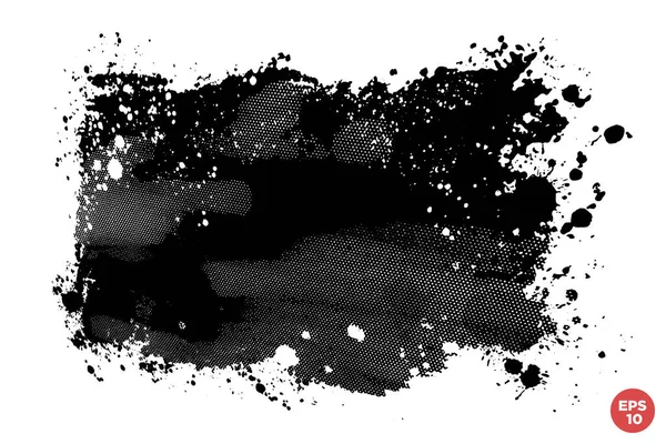 Vector Mão Desenhada Mancha Escova Grande Tinta Monocromática Pintada Acidente — Vetor de Stock