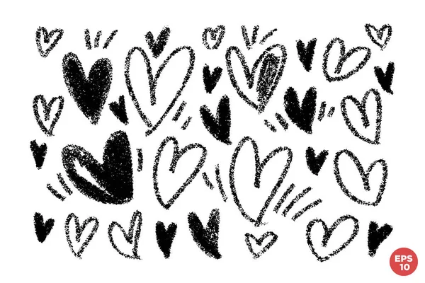 Σετ Από Καρδιές Ζωγραφισμένες Στο Χέρι Χειροποίητες Τραχιές Καρδιές Δεικτών — Διανυσματικό Αρχείο