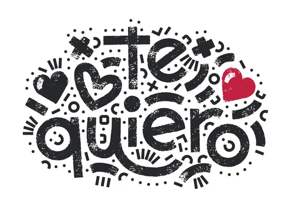 Quiero Spanish Words Translate Love You Bold Lettering Surrounded Hand — Stock Vector
