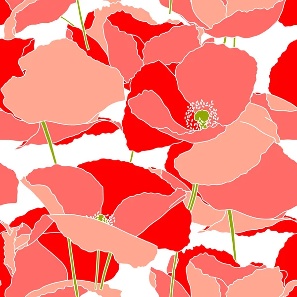 Motif Vectoriel Sans Couture Avec Dessin Main Fleurs Rouges Sauvages — Image vectorielle