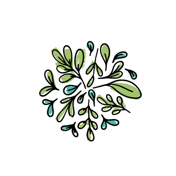 白地に手描きの葉とドロップのセット 植物組成 ベクトル花の芸術的要素 — ストックベクタ