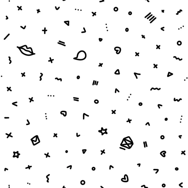 Vector Doodle Romantisch Naadloos Patroon Zwart Wit Met Hand Getekend — Stockvector