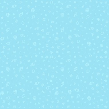 Vektör karalaması kusursuz desen. Küçük elementler el çizimi kalpler, dudaklar, öpücükler, konuşma baloncukları, harfler ve geometrik nesneler açık mavi arkaplan. Küçük ögeler yinelenebilir arkaplan