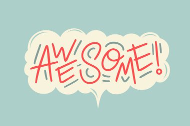 AWESOME renkli konsept kelime tipografi afişi ve konuşma balonu. Retro harf kartı, afişler için şablon, sosyal medya, baskılar