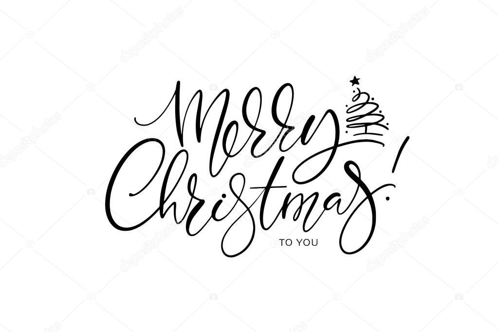 Merry Christmas vector brush lettering. Hand drawn modern brush calligraphy isolated on white background. Christmas vector ink illustration. Creative typography for Holiday greeting cards, banner