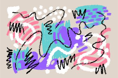 Büyük bir el seti çeşitli rengarenk şekiller ve karalama nesneleri çizdi. Soyut modern vektör dokulu elementler. Tüm elementler izole edildi