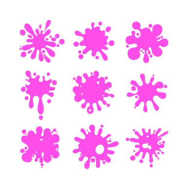 Sıvı şekiller, dalgalı kenarlı çerçeveler, koleksiyon. Boya ya da balonlu sakız lekeleri, su damlaları, damlalar, damlacıklar ile yuvarlak lekeler. Tasarım ögeleri, arkaplanlar