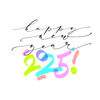 Vektör çizimi. Beyaz arka planda Mutlu Yıllar 'ın el yazısı kaligrafik fırça kompozisyonu