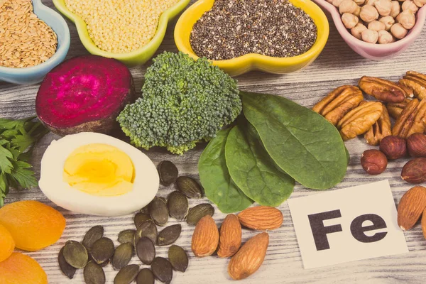 Ingrédients Nutritifs Sains Contenant Fer Des Vitamines Des Minéraux Les — Photo