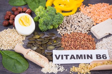 Doğal B6 vitamini, mineraller ve beslenme lifleri olarak çeşitli besin maddeleri. Sağlıklı beslenme